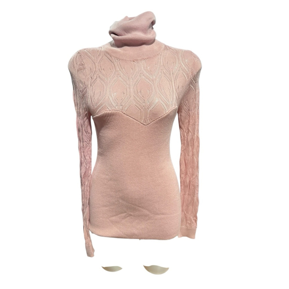 Venus Sweaters - Women's Venus Pink Knit Turtleneck Sweater Size M
